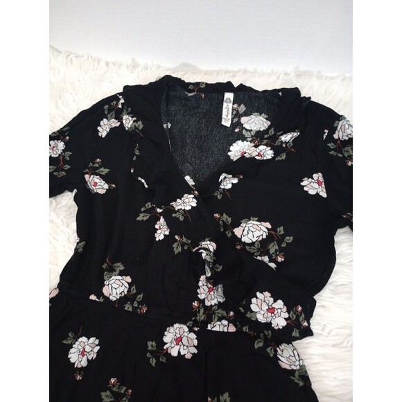 Womens Dress Size L American Rag Black Ruffled Floral-Print Peasant - Picture 5 of 11